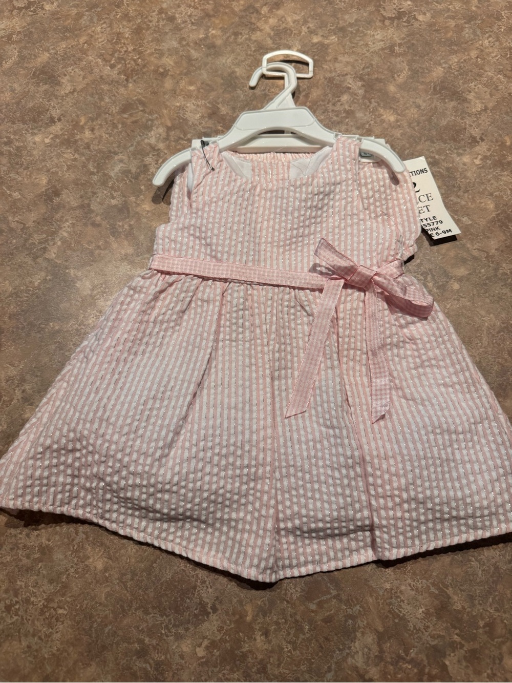 🆕NWT Rare Editions Pink & White Striped Dress with Ribbon & Bloomers🆕